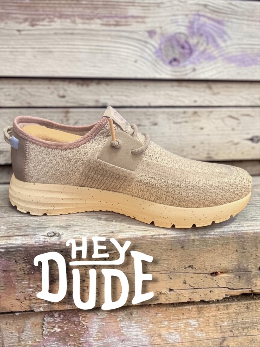 Hey Dude Knit Slip-On Sneakers in Light Gray and Blush Trim - Picture 6 of 11
